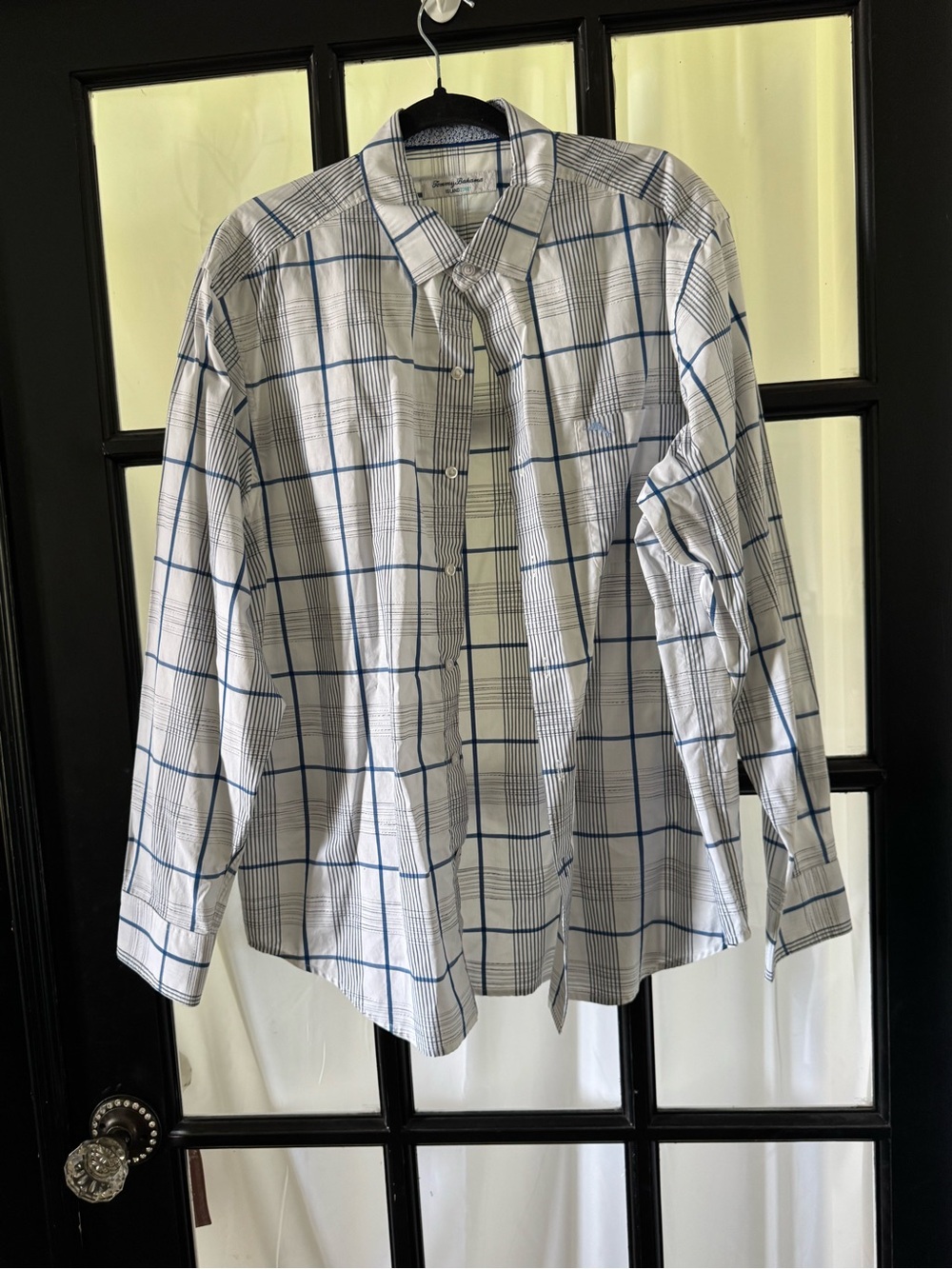 Tommy Bahama Island Zone White and Blue Windowpane Button-Down Shirt